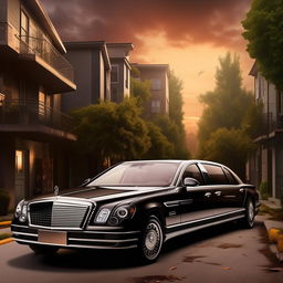 A modern rap album cover featuring a luxurious Maybach driving through an urban neighborhood