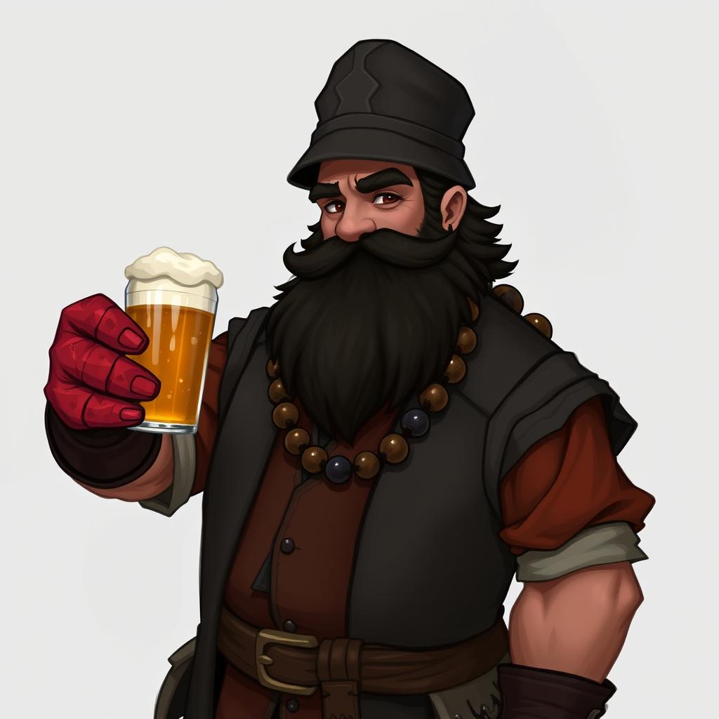 A DnD character concept featuring a bouncer monk who has a muscular build and a thick resinous black beard