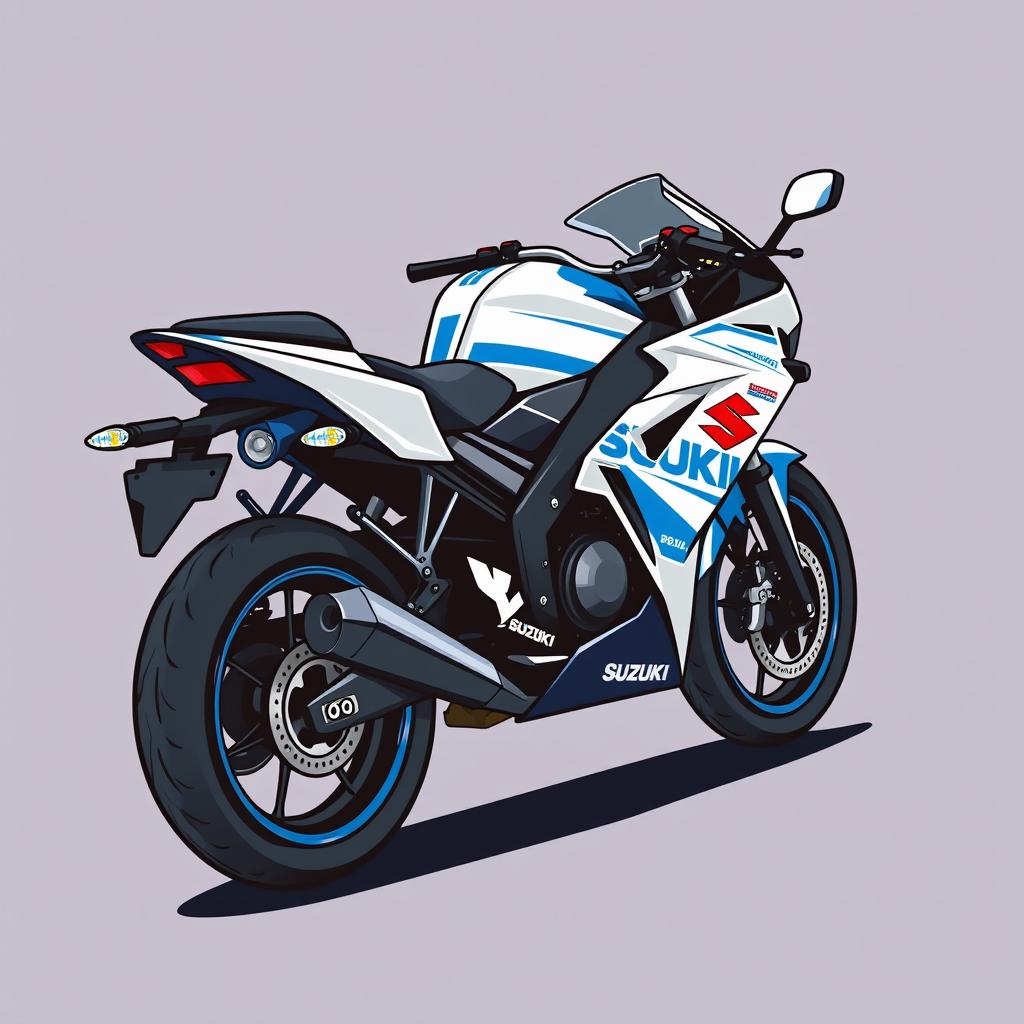 A vibrant and eye-catching clipart illustration of a Suzuki motorcycle, featuring its sleek design and dynamic form
