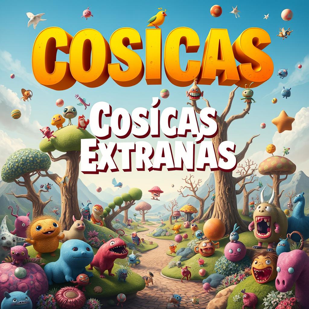 A creative and eye-catching movie poster featuring the title 'Cosicas Extrañas' prominently displayed in bold, stylized typography