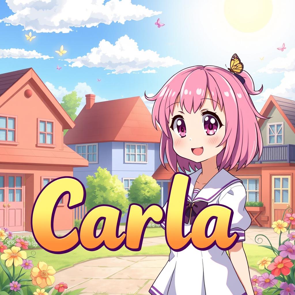 An enchanting illustration featuring Anya Forger from the anime 'Spy x Family' next to the name 'Carla' artistically integrated into the scene
