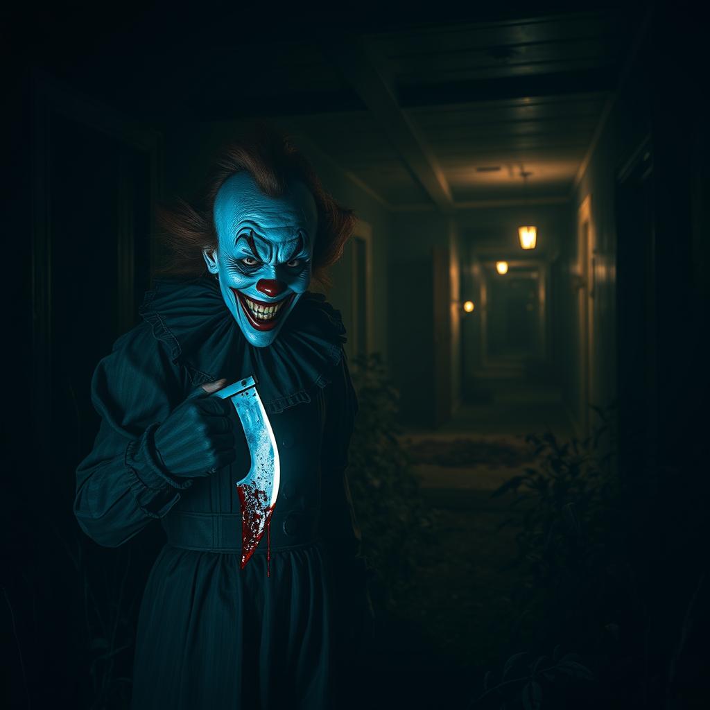 A terrifying scene set in a dark, creepy house covered in shadows
