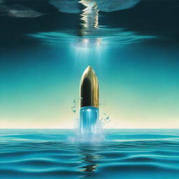 An album cover featuring a bullet dramatically sinking through the clear underwater depths, with light rays piercing through the azure water and illuminating the descending bullet.