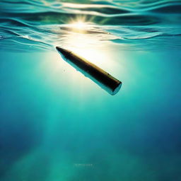 An album cover featuring a bullet dramatically sinking through the clear underwater depths, with light rays piercing through the azure water and illuminating the descending bullet.