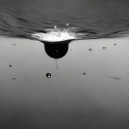 A black and white album cover presenting a bullet sinking through the water, glistening droplets following its path, all portrayed in dramatic high-contrast monochrome.