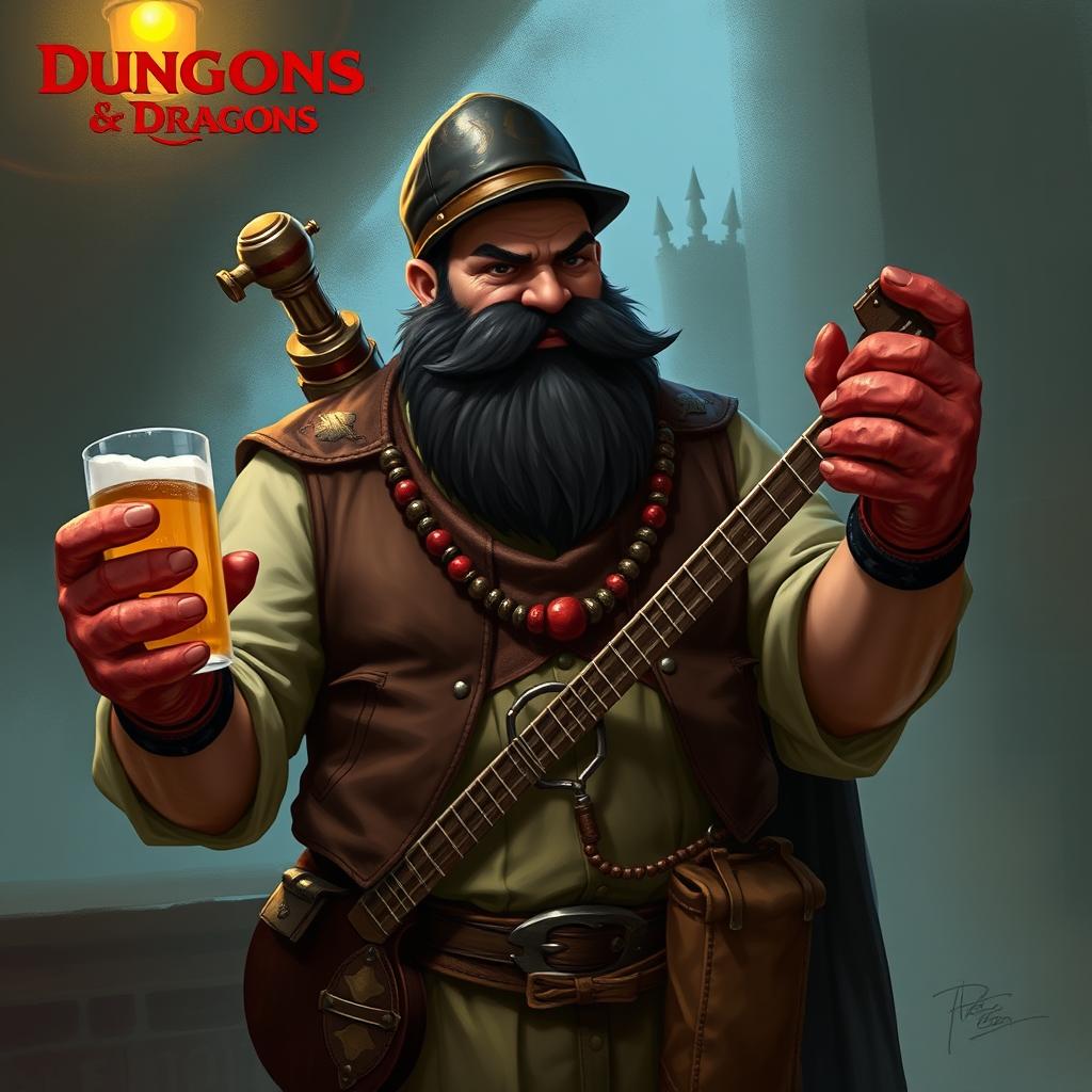 A Dungeons & Dragons character depiction of a bouncer-monk, showcasing a muscular build with a thick, resinous black beard