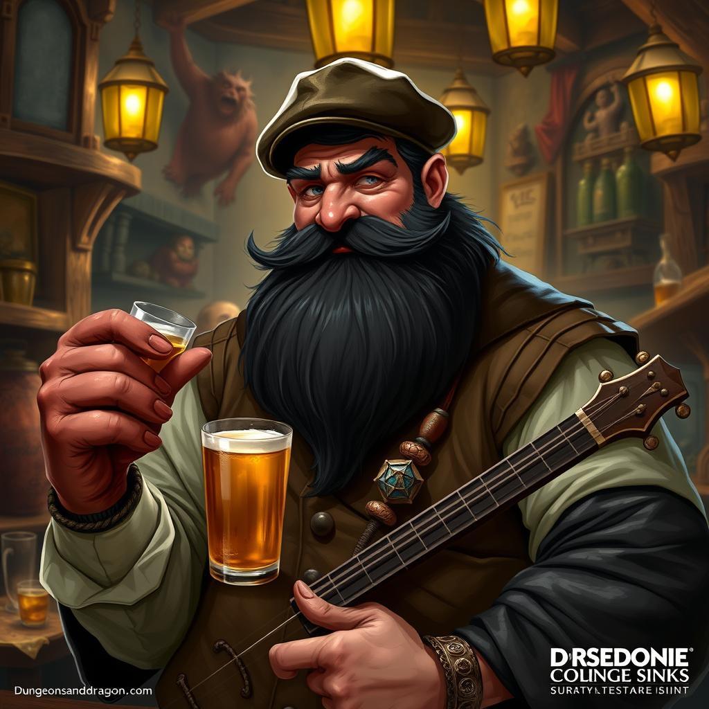 A character conceptualized for Dungeons and Dragons: an artistic bouncer-monk who is muscular and has a thick, resinous black beard