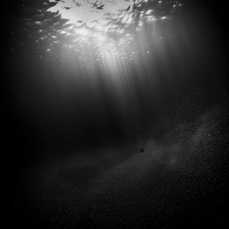 An atmospheric black and white album cover featuring a bullet sinking underwater, creating a trail of tiny bubbles in its wake.