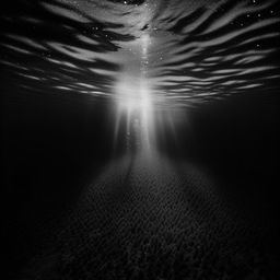 An atmospheric black and white album cover featuring a bullet sinking underwater, creating a trail of tiny bubbles in its wake.