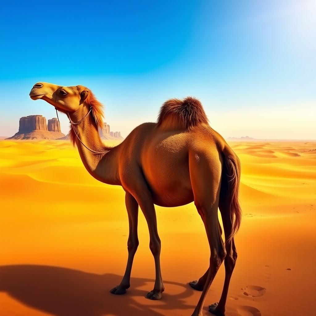 Majestic Camel in Serene Desert Landscape - Idyllic AI Creations