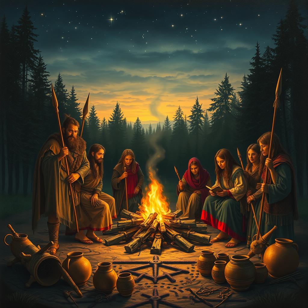 Ancient Slavic Culture: A Mystical Gathering at Twilight