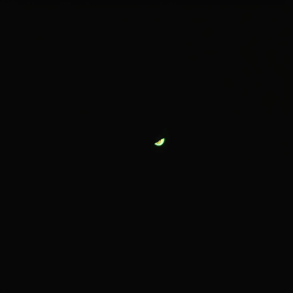 A wardrobe with its door slightly ajar, revealing a pair of malevolent, glowing eyes peering out from the darkness within
