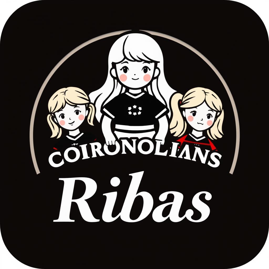 A stylized and modern logo featuring a blonde doll, a blonde boy, and two light brown-haired girls