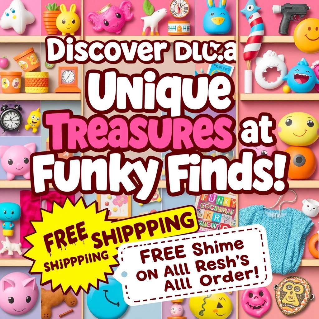 An engaging advertisement for an online store named "Funky Finds"
