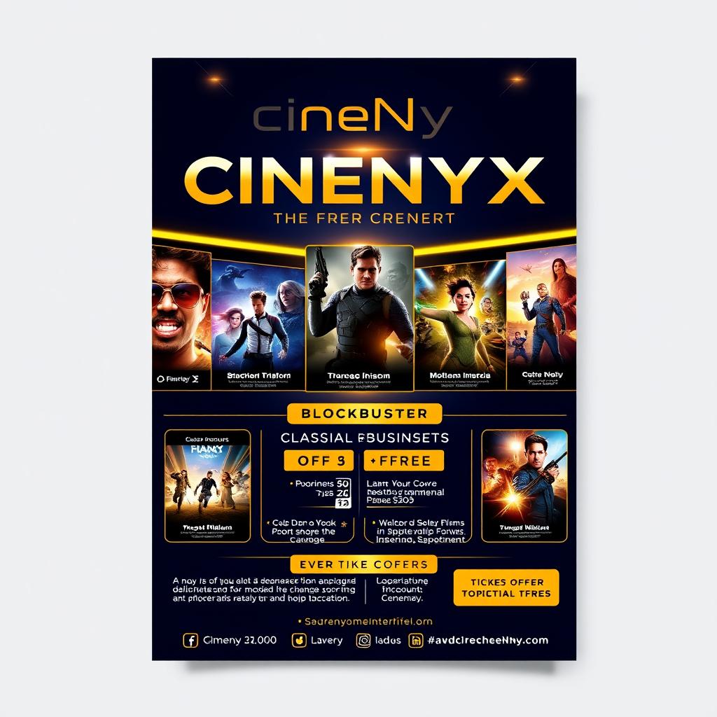 A vibrant and eye-catching commercial flyer design for a cinema named CineNyx