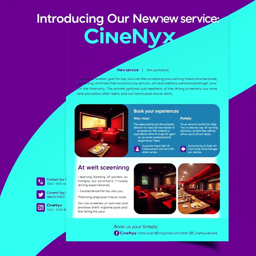 A stunning and informative commercial flyer design for a new service at a cinema named CineNyx