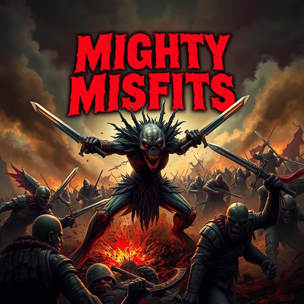 A creepy horror-themed creature armed with dual swords, slicing through enemies on a chaotic battlefield
