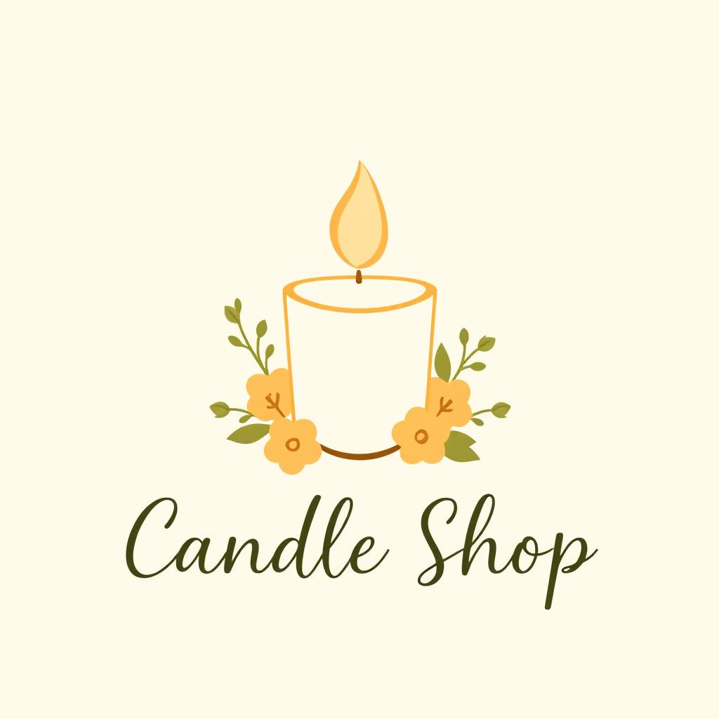 A simple and elegant logo design for a candle shop, featuring a stylized candle with a soft flame on top