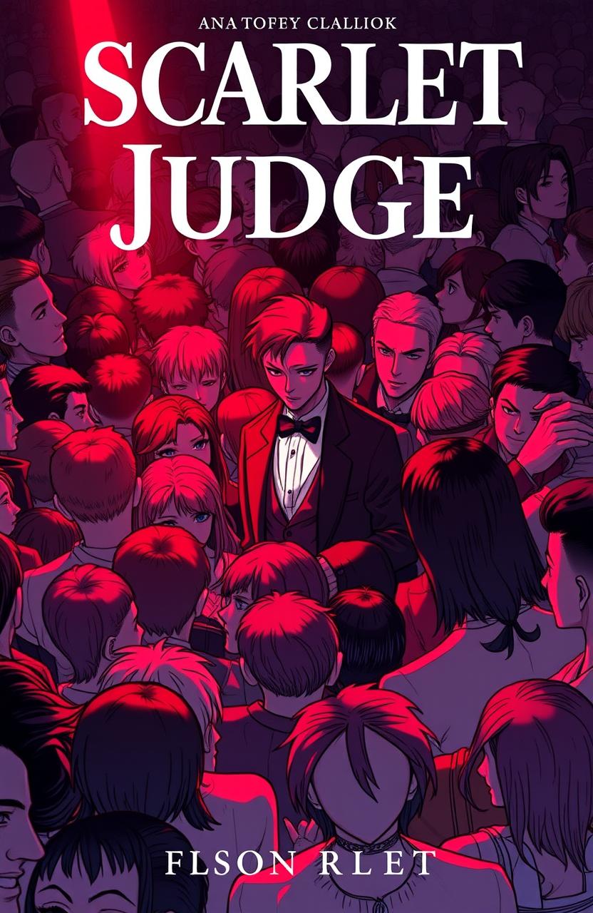 A book cover for a novel titled 'Scarlet Judge', featuring a tightly packed crowd of people, all standing close to each other