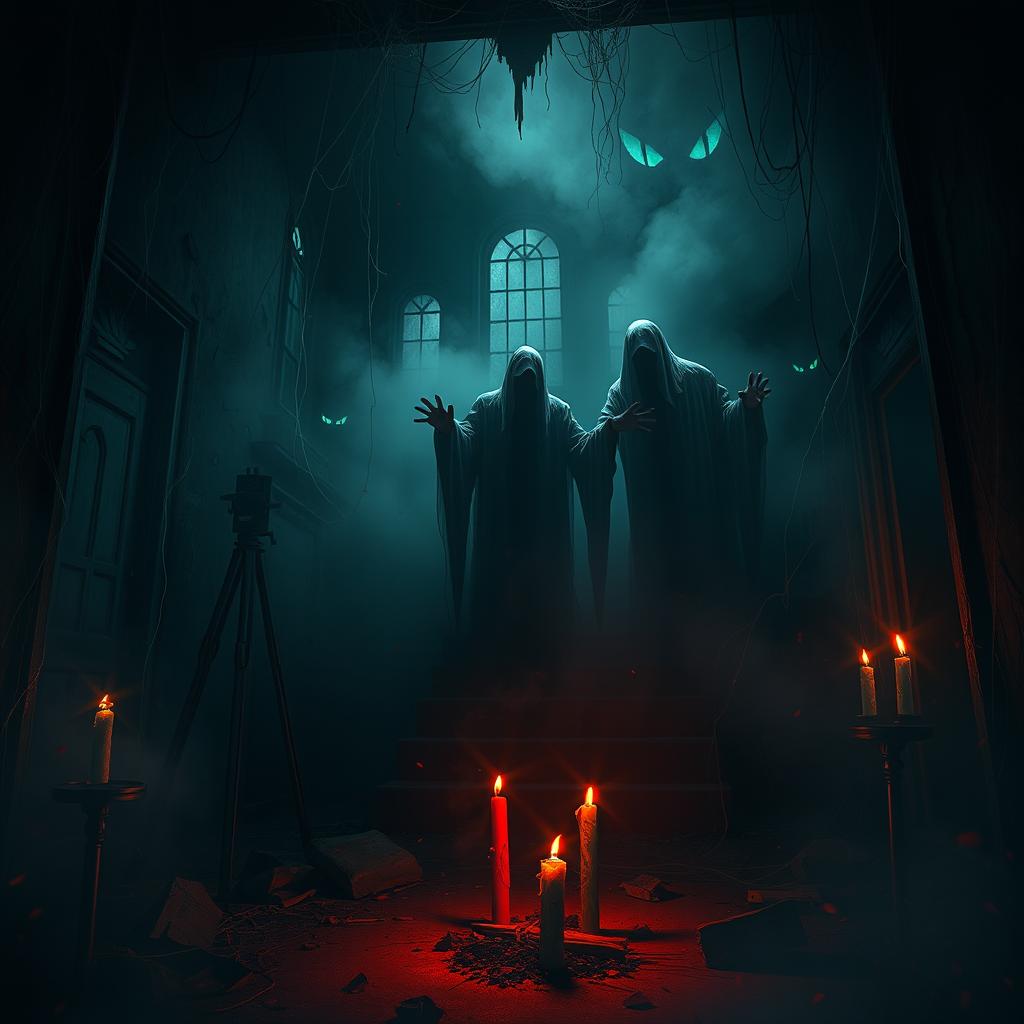 An unsettling and terrifying scene featuring haunting figures emerging from a dark abyss