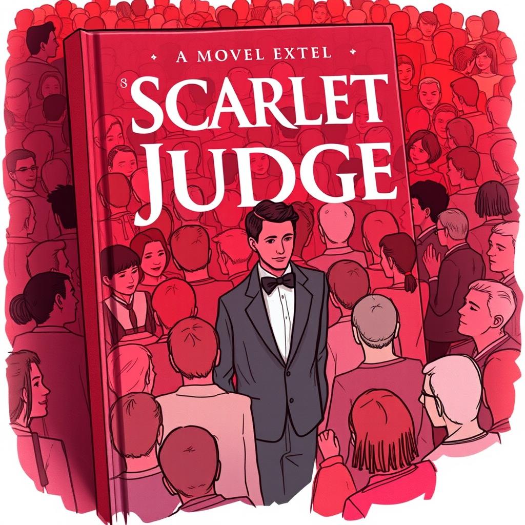 A book cover for a novel titled 'Scarlet Judge', illustrating a densely packed crowd of people standing closely together