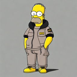 Homer Simpson styled in sophisticated Stone Island wear, ensuring the iconic cartoon character retains his signature look yet with an elevated fashion twist.