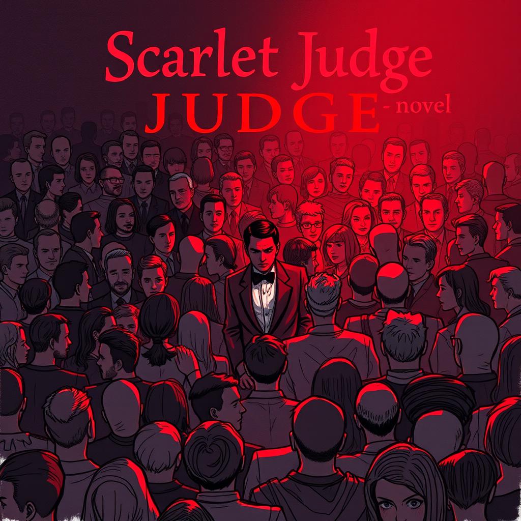 A book cover for a novel titled 'Scarlet Judge', showcasing a tightly packed crowd of people standing closely together