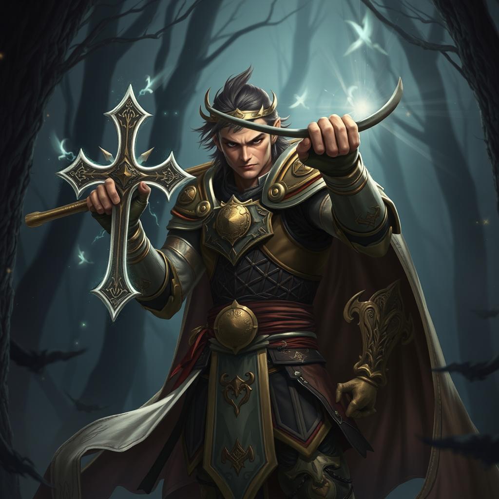 A valiant character who combats evil using a majestic cross as their weapon, embodying strength and courage