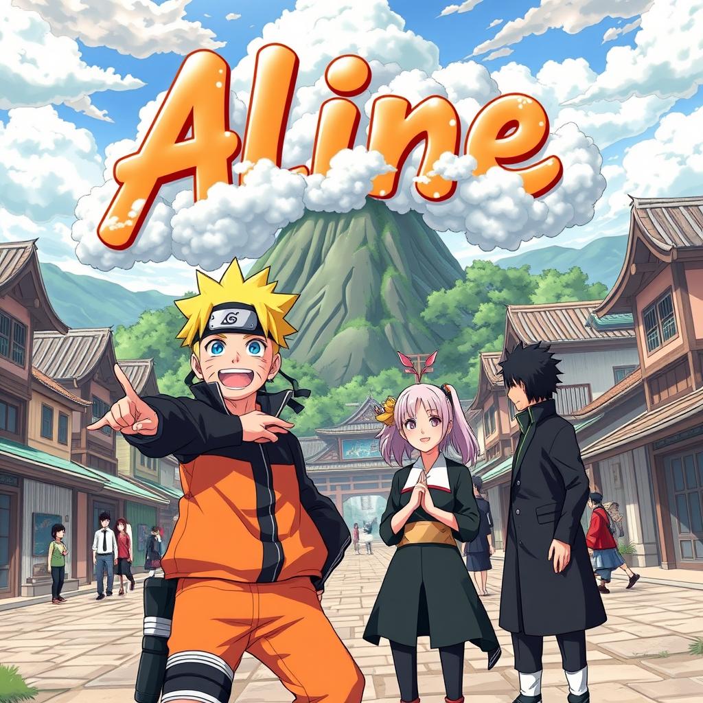 A vibrant and engaging scene featuring the name 'Aline' creatively integrated into the world of Naruto
