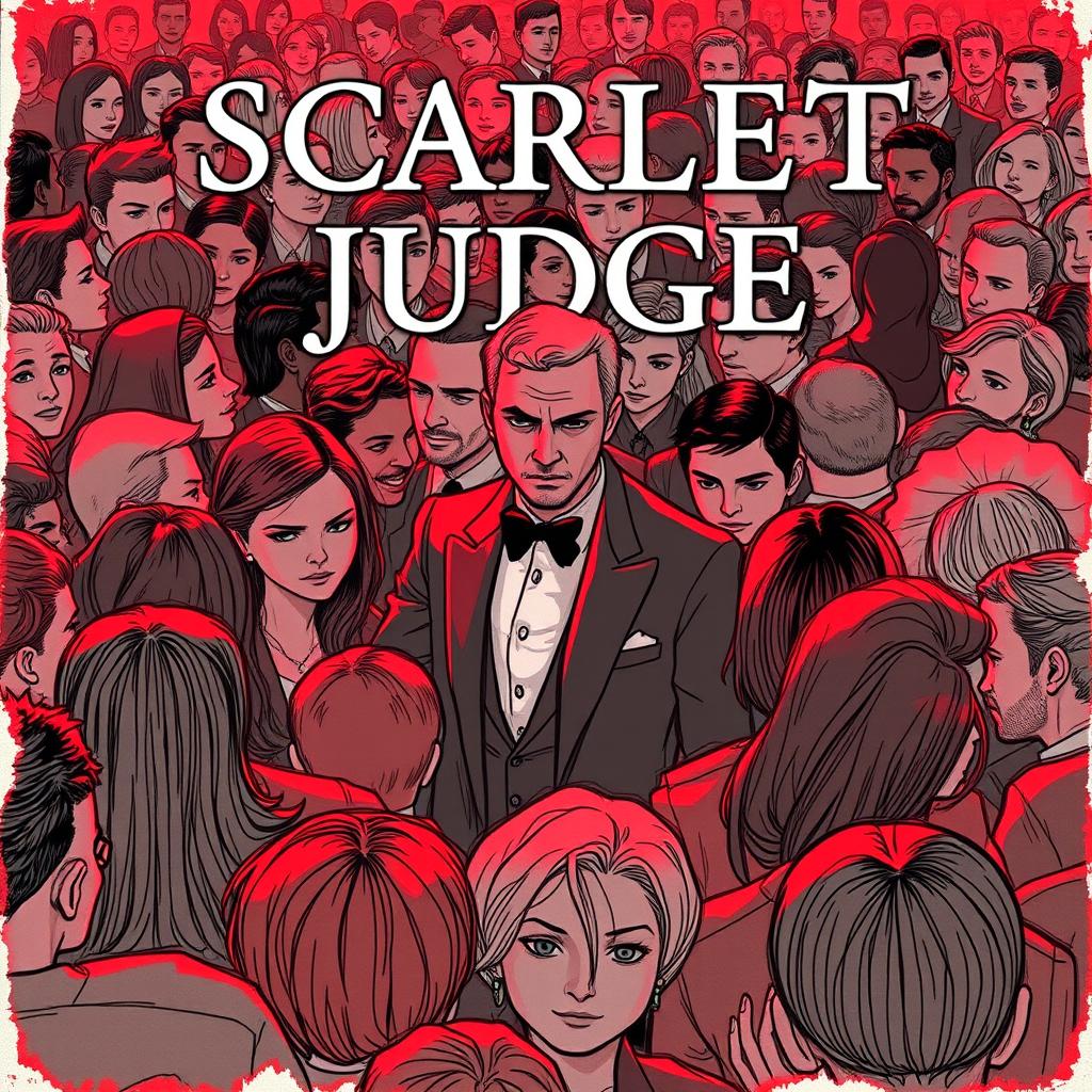 A book cover for a novel titled 'Scarlet Judge', featuring a tightly packed crowd of people standing close together