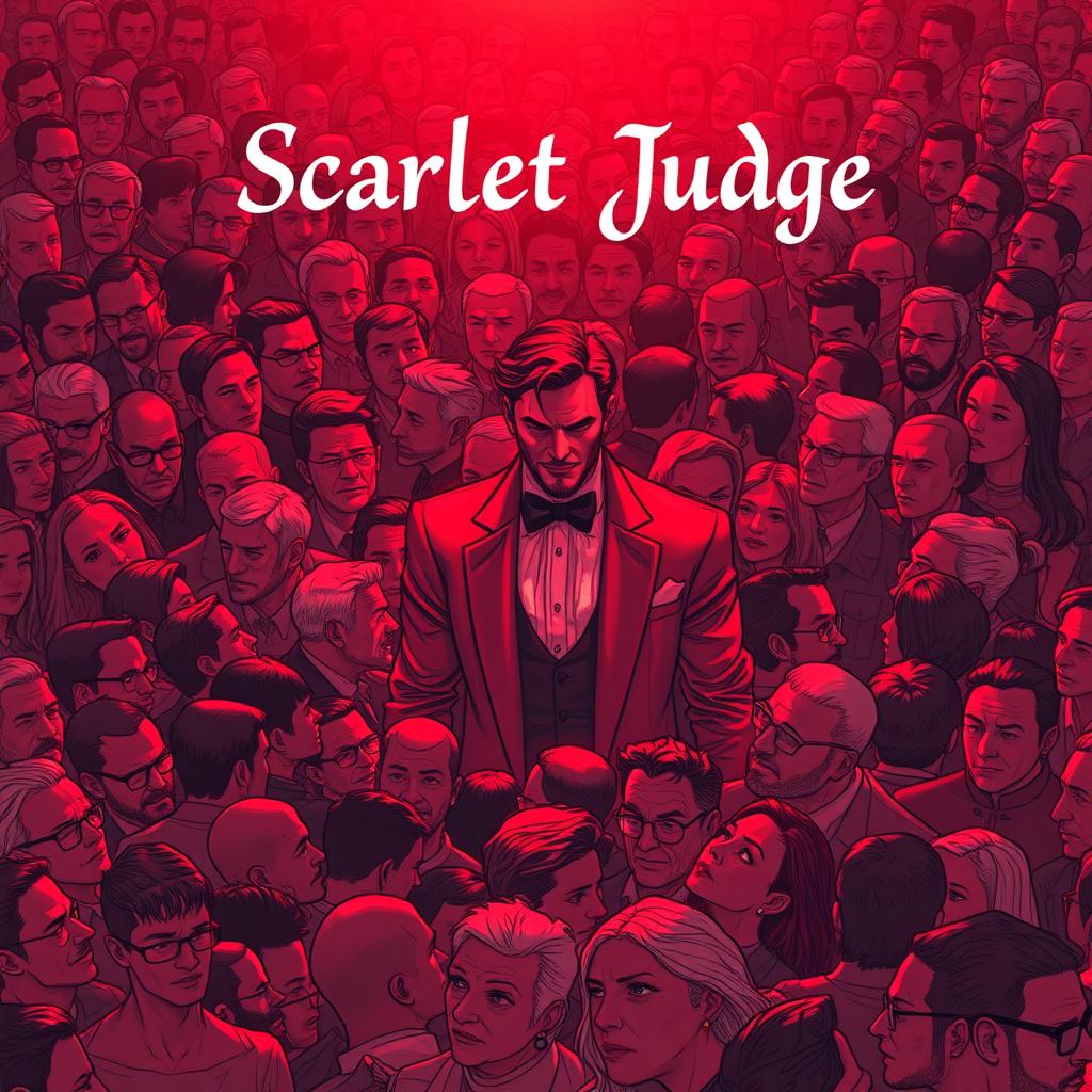 A book cover for a novel titled 'Scarlet Judge', featuring a dense crowd of people closely packed together