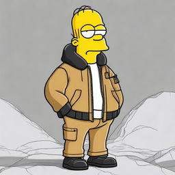 Homer Simpson styled in sophisticated Stone Island wear, ensuring the iconic cartoon character retains his signature look yet with an elevated fashion twist.