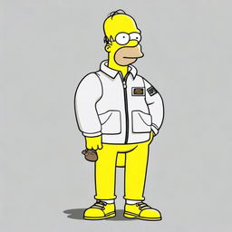 Homer Simpson styled in sophisticated Stone Island wear, ensuring the iconic cartoon character retains his signature look yet with an elevated fashion twist.