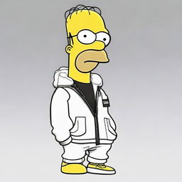 Homer Simpson styled in sophisticated Stone Island wear, ensuring the iconic cartoon character retains his signature look yet with an elevated fashion twist.