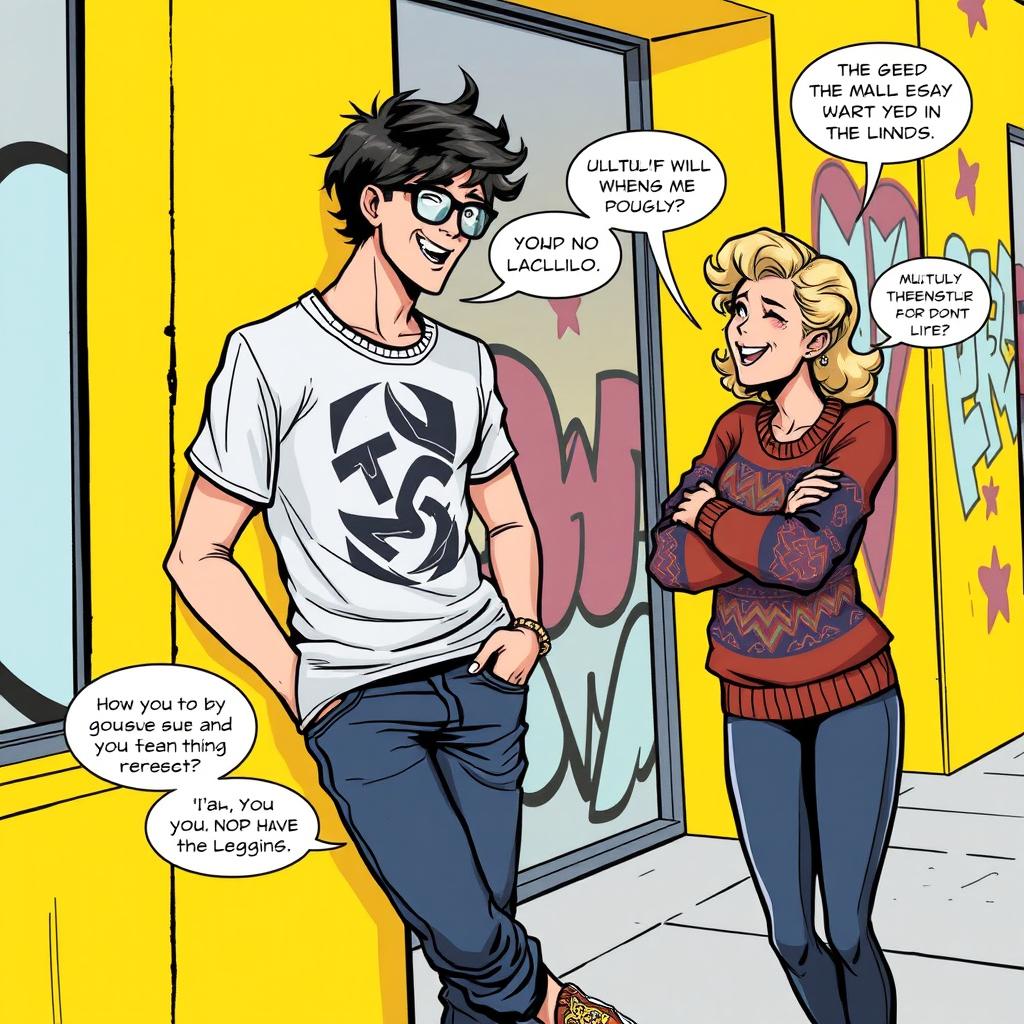 A dynamic comic-style panel featuring two characters engaged in a playful and witty dialogue