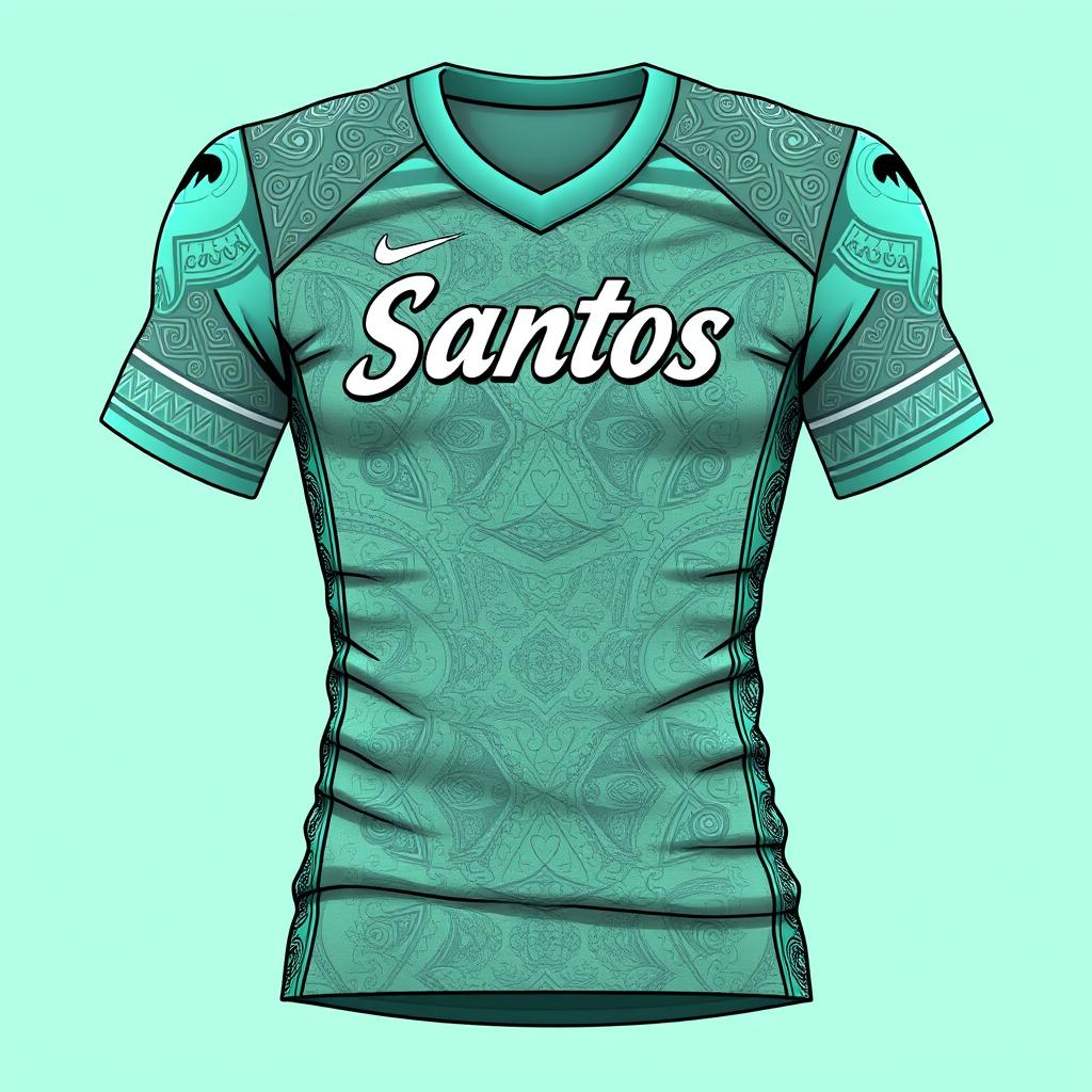 A detailed design of a sports uniform in mint color, featuring unique Mayan calendar shading