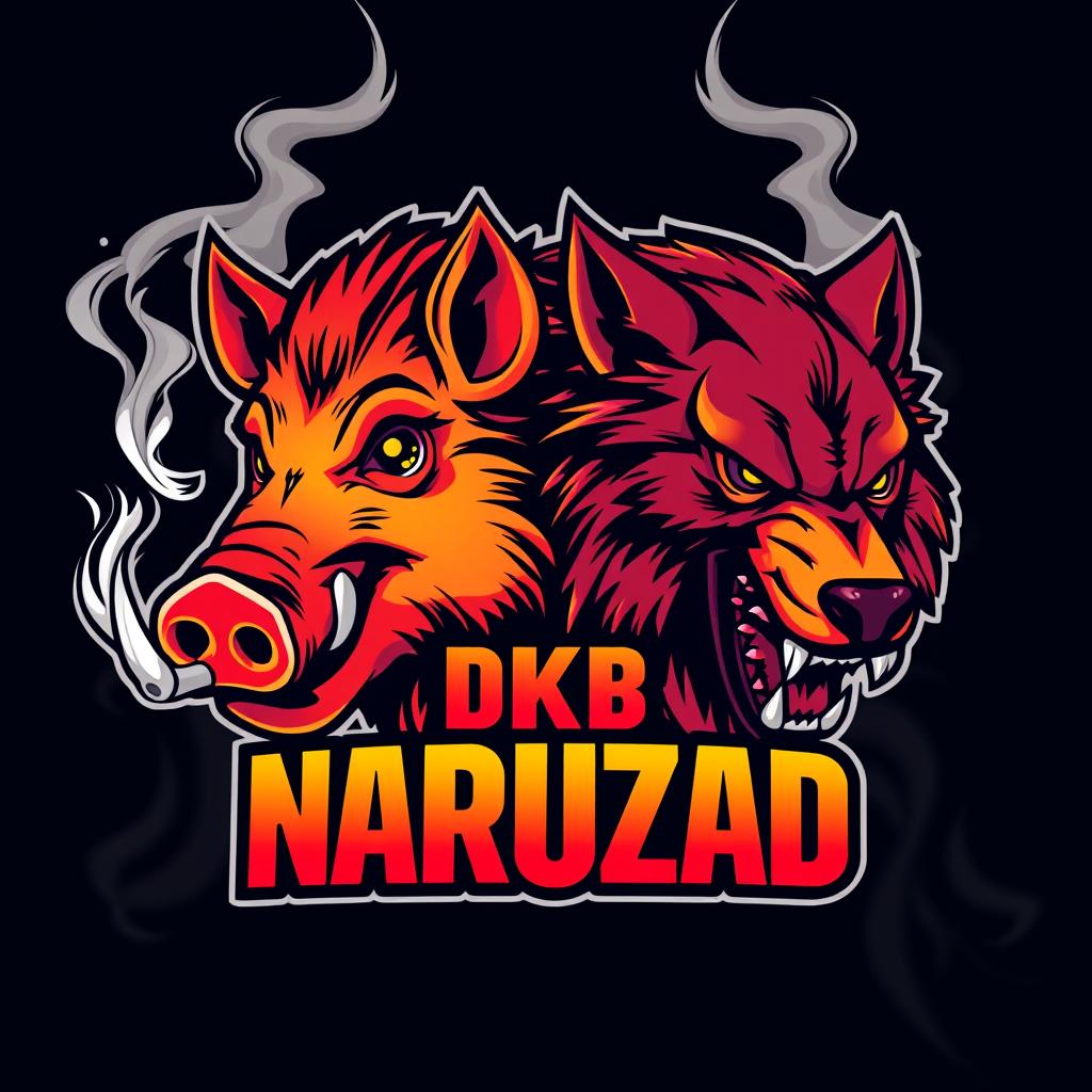 A digital illustration logo featuring a wild boar smoking a cigarette alongside a fierce wolf