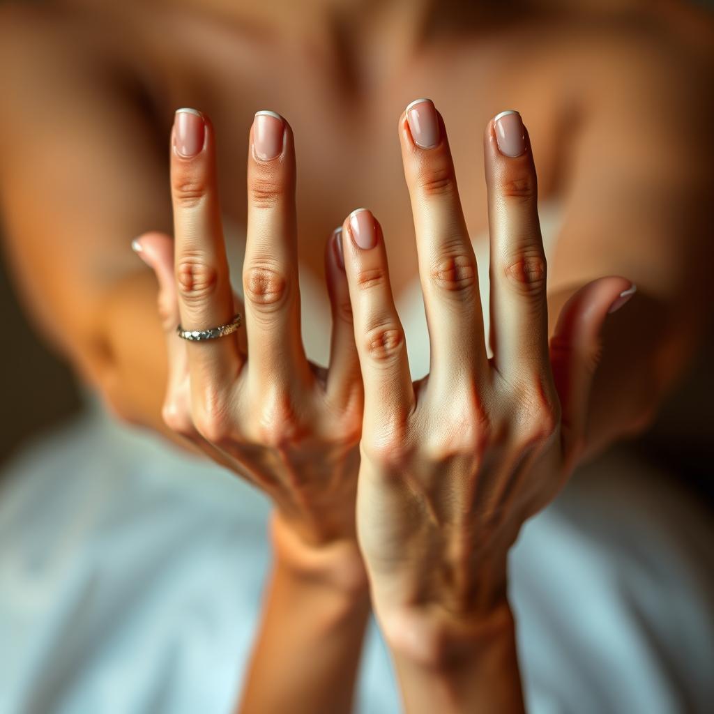 A beautifully detailed image of a pair of hands, positioned elegantly, with fingers gently spread apart to create the illusion that they are not holding anything