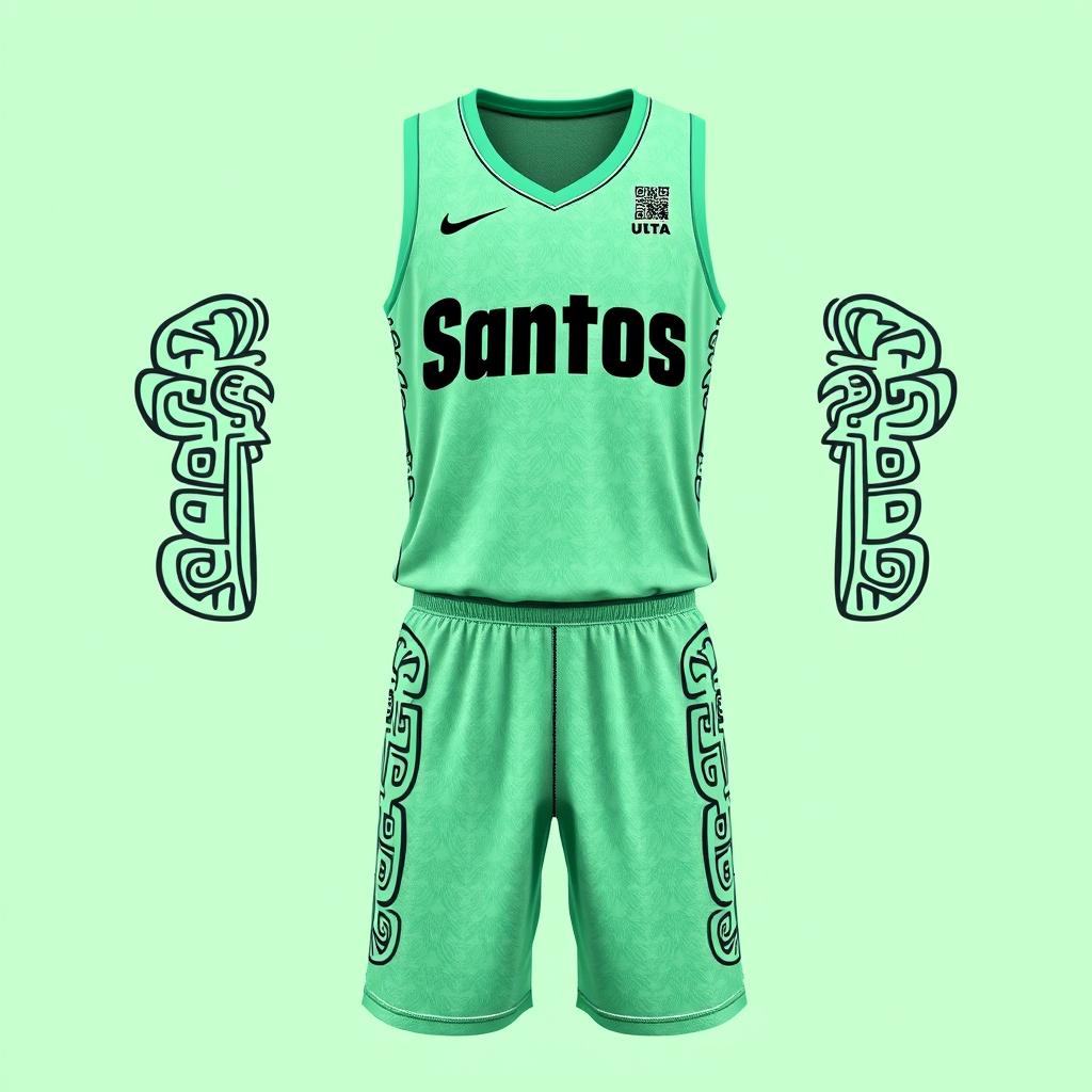 A basketball sports uniform featuring stylish lateral patterns in the form of Mayan glyphs