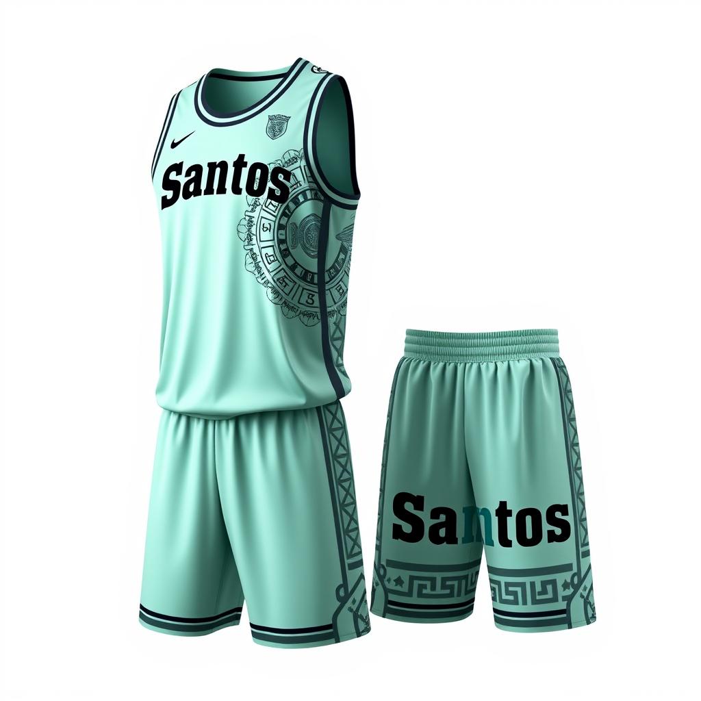 A basketball sports uniform featuring a mint color base
