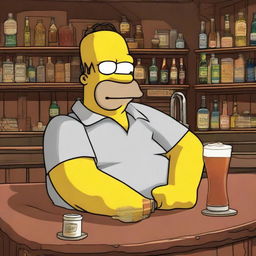 Homer Simpson in Stone Island attire, leisurely enjoying a frothy pint of beer in a classic pub atmosphere embodying warmth and camaraderie.