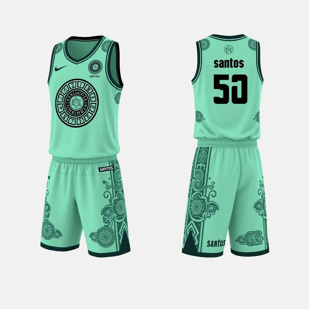 A stylish basketball uniform featuring a mint green color scheme