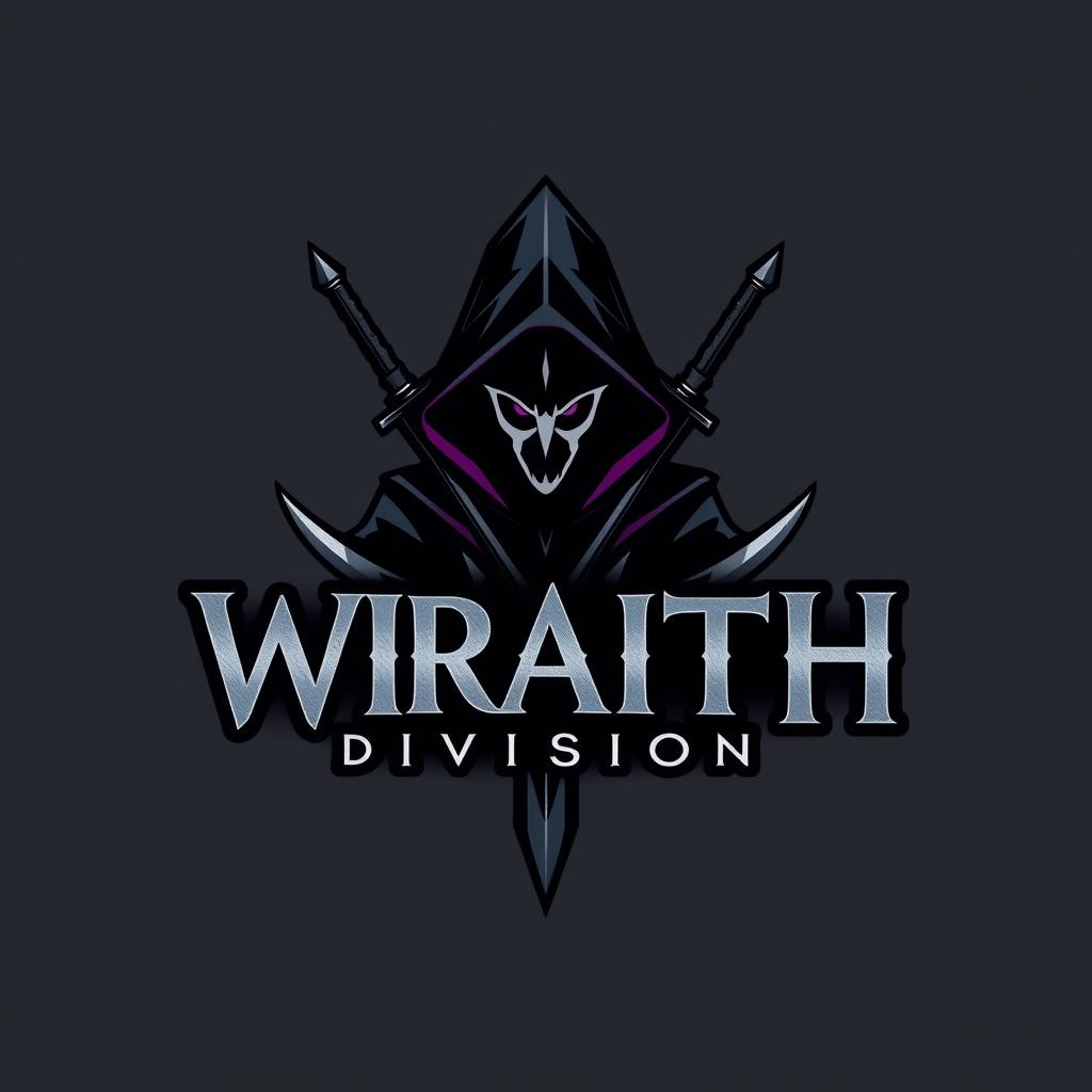 A sleek and mysterious logo representing an assassin crew named 'Wraith Division'