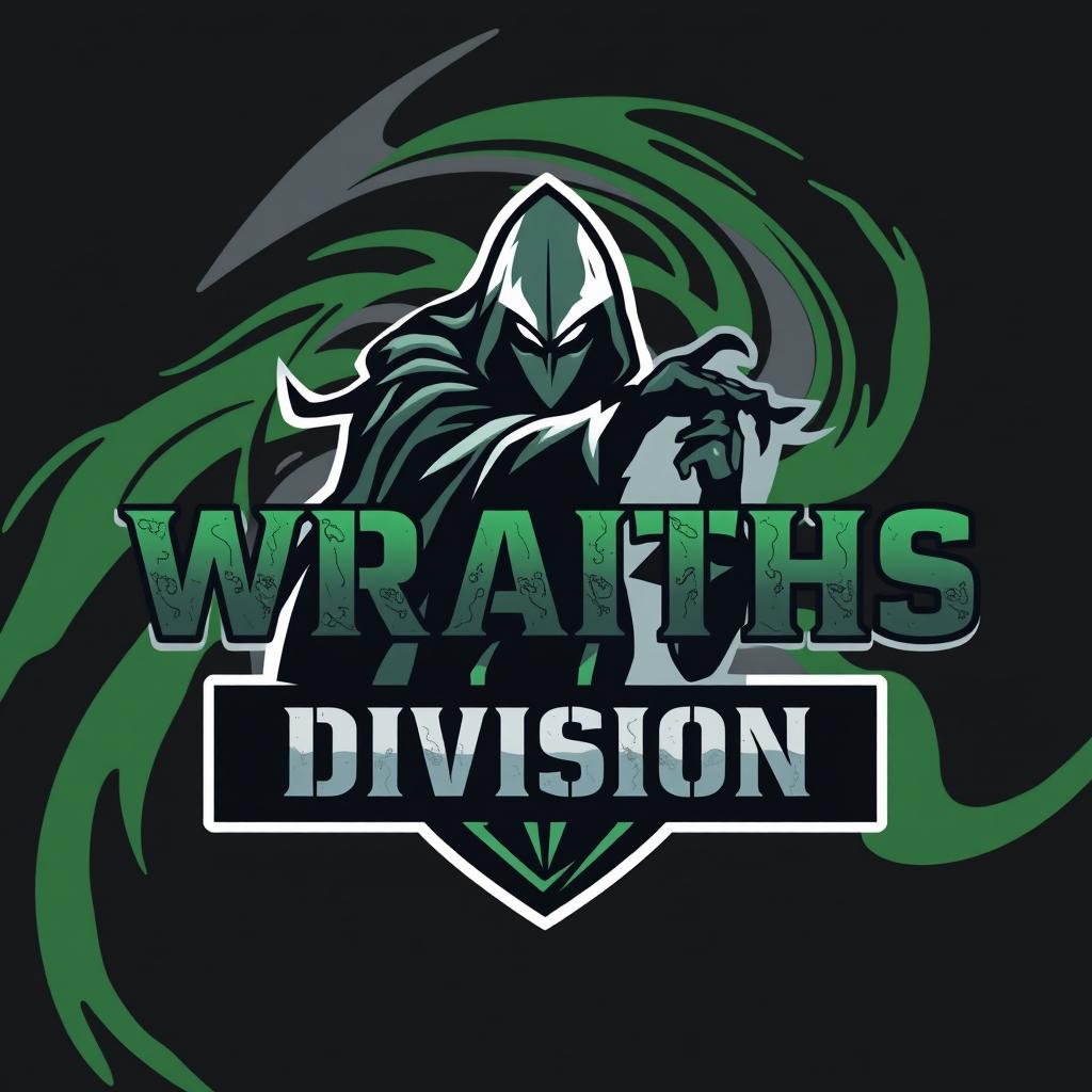 An army logo design for a division named 'Wraiths Division', prominently featuring the words 'Wraiths Division' emblazoned in a bold, military-style font