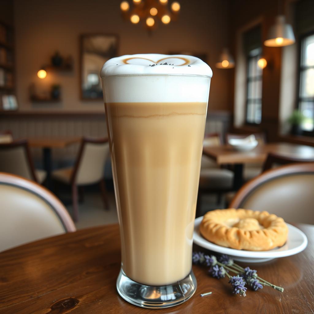 A beautifully crafted London Fog drink, featuring a tall glass filled with a rich blend of Earl Grey tea, steamed milk, and a hint of vanilla syrup