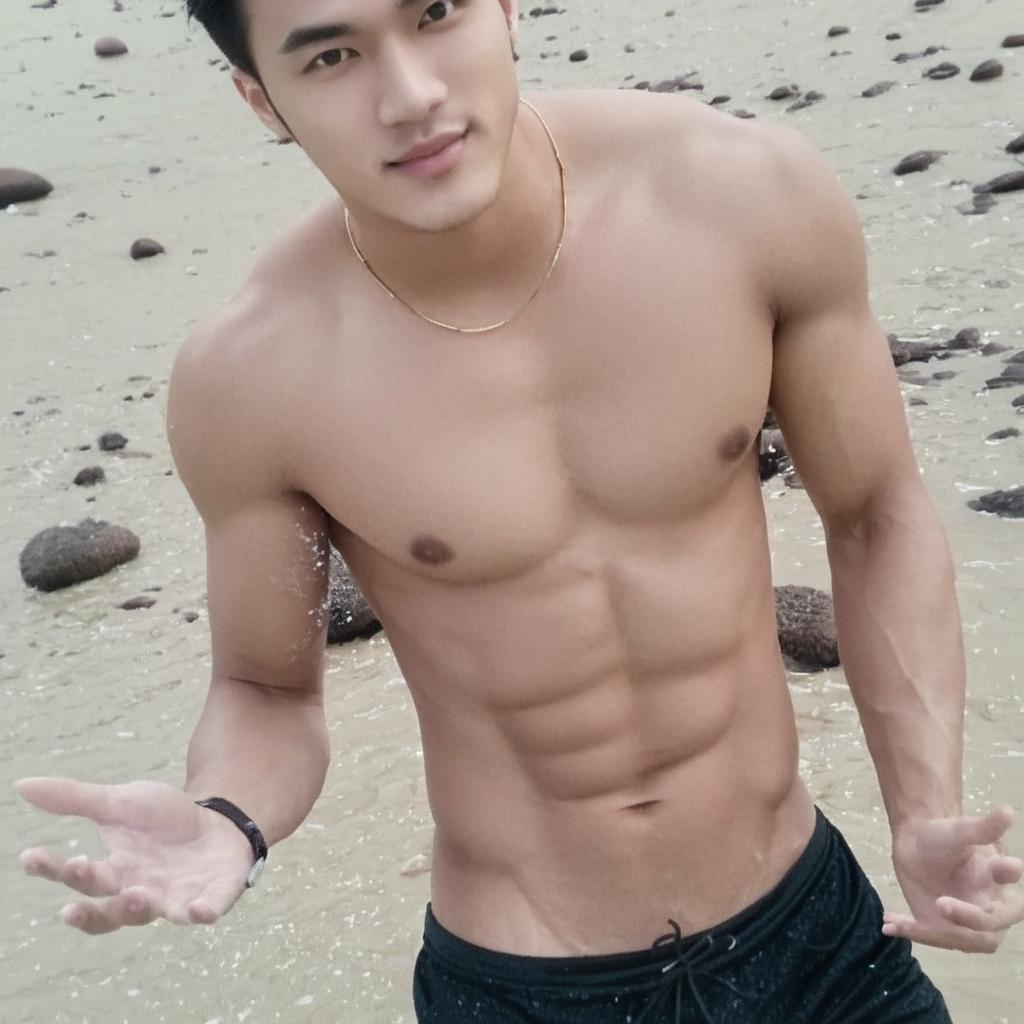 I want more pictures (same face, same body but different pose). make him hotter by wearing nothing