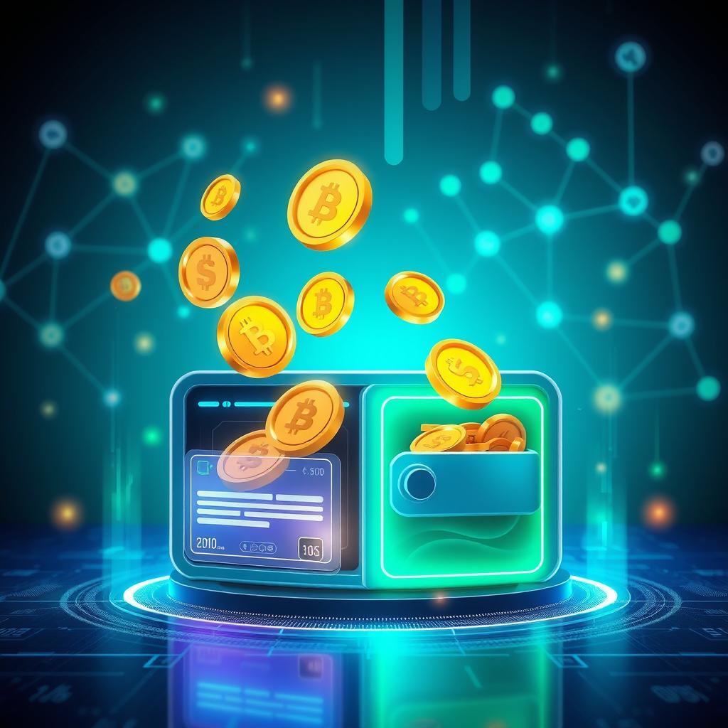 A beautifully composed digital artwork depicting the concepts of withdrawing and depositing cryptocurrency