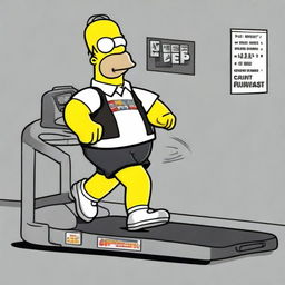 Homer Simpson running on a treadmill, wearing a black vest emblazoned with the word 'Runfast'