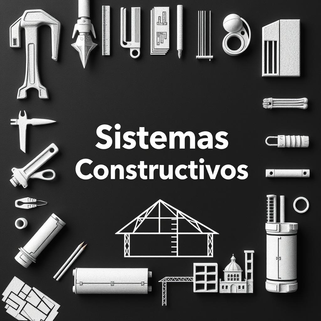 Portada de un curso titulado 'Sistemas Constructivos' con un diseño que simula estar hecho a mano, fondo negro