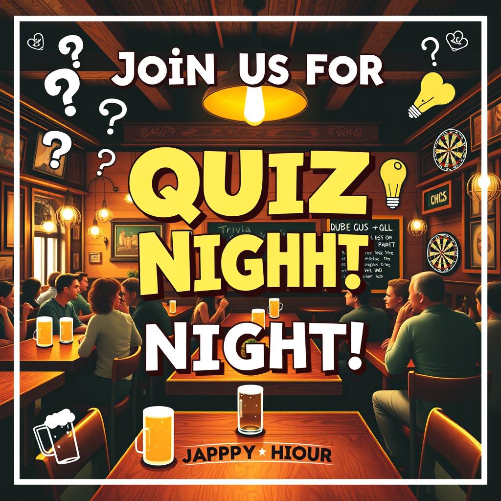 A vibrant poster for a pub quiz night